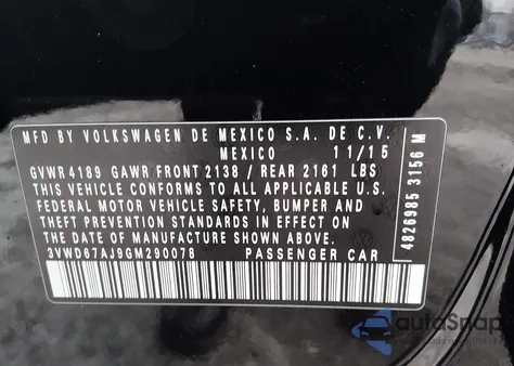 2016 Volkswagen Jetta 1.4T Se из США, поврежденный, VIN 3VWD67AJ9GM290078